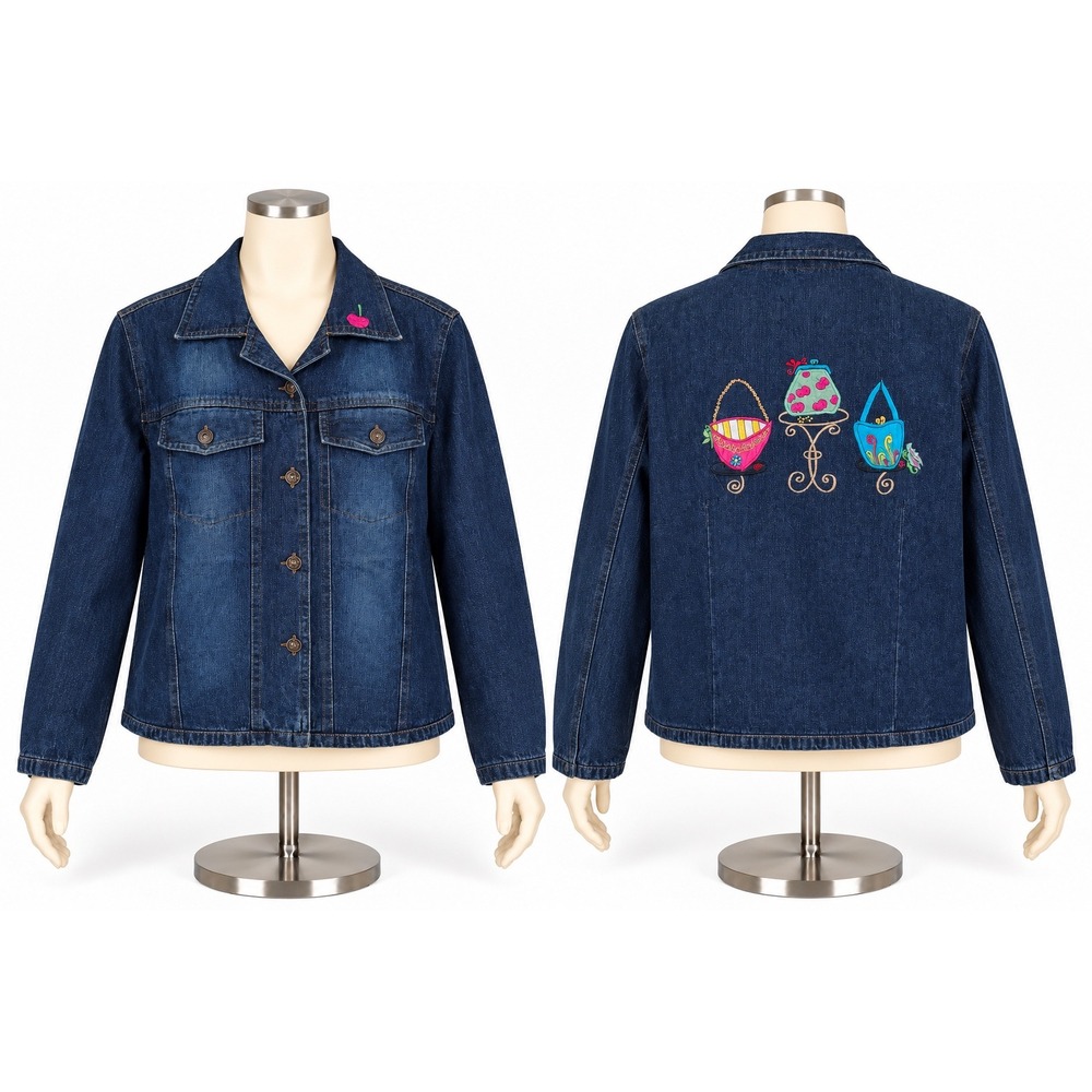 Daniel K Womens Denim Jacket Medium Wash Pink Lining Embroidered Handbags L
